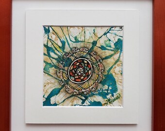 Original “Bird's Nest and Coffee Stains”, Mixed Media Piece, Colored Pencil, Coffee, Pen and Ink. Framed, 35 Dollars, GCZ-0014