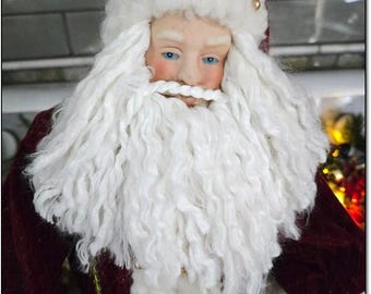 Vintage 1992 House of Lloyd 17” Porcelain Magic Wizard Santa, Burgundy Velvet with Gold Trim & Stars. 30 Dollars. OPDC-S017
