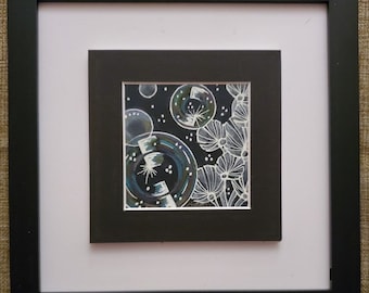 Original “A Bubbly World”, Mixed Media Piece, Colored Pencil, Pen and Ink. Framed, 30 Dollars, GCZ-0008