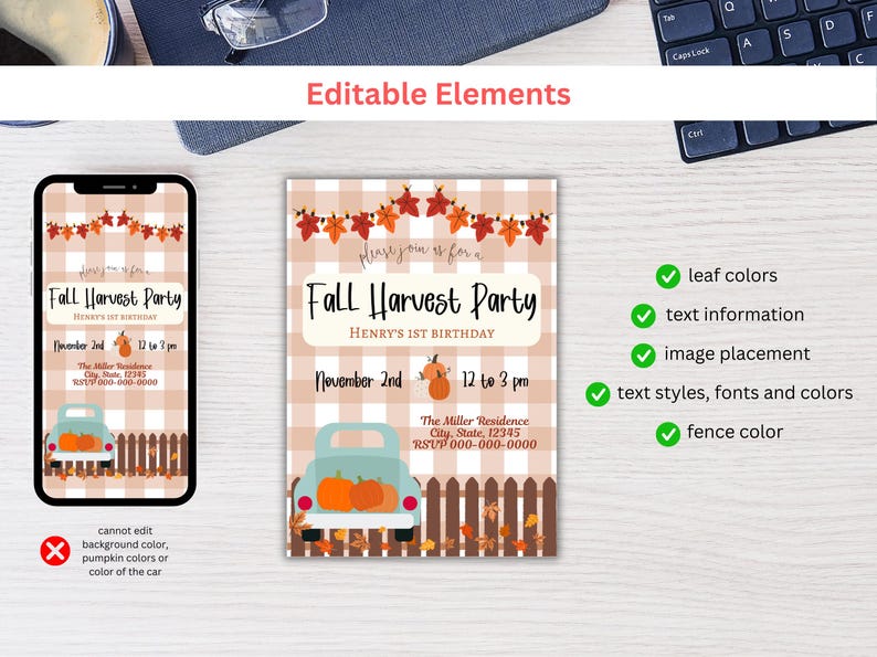 Fall Harvest Birthday Invitation, Editable Fall Birthday Template, Fall