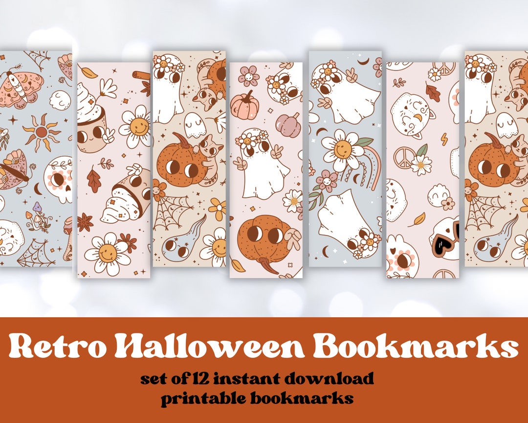 Retro Halloween Bookmarks, Printable Digital Bookmarks, Set of ...