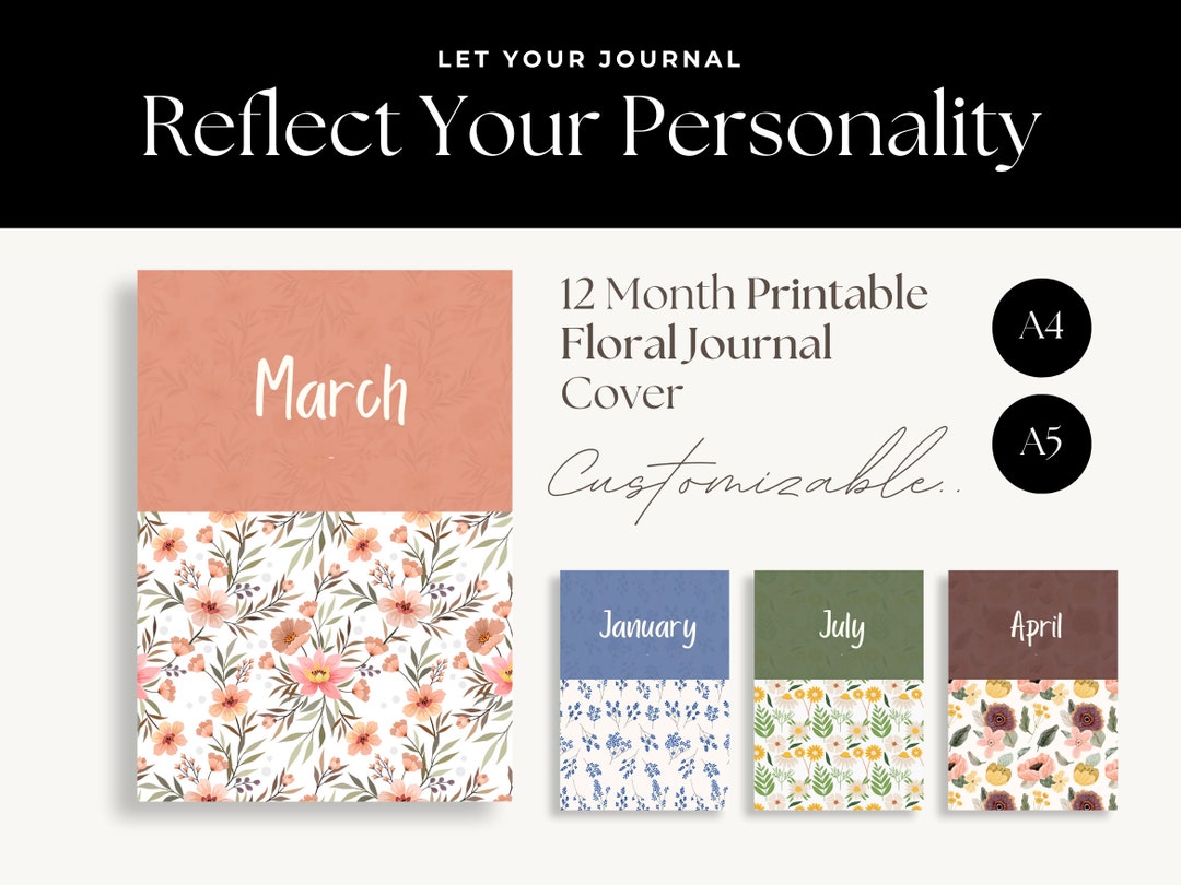 12 Monthly Cover Pages Floral A5 and A4 Journal Monthly Title Page ...