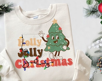 Retro Christmas Tree, Retro Christmas,  Holidays, Sublimation Design, Christmas PNG, Retro Holly Jolly Christmas Tree