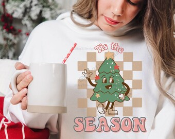 Tis the Season, Retro Christmas Tree, Sublimation Design, Christmas PNG,  Retro Christmas, Checkered Christmas, Retro Santa Png,