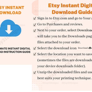 Etsy デジタルファイルのダウンロード方法、Etsy インスタントデジタルダウンロード、Etsy セラーガイド、Etsy セラーハンドブック、顧客向けガイドのダウンロード