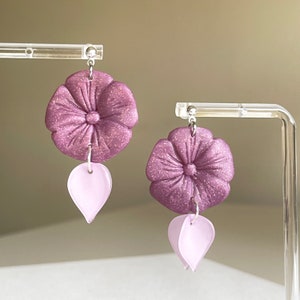 Purple Flower Dangle Earrings: Floral Statement Jewelry