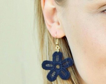 Blue Lace Flower Earrings – Lightweight Summer Jewelry