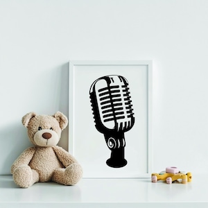 Microphone SVG, Music Mic Silhouette SVG File, Retro Microphone Cut File, Vintage Microphone SVG,Png, Svg files for Cricut and Silhouette