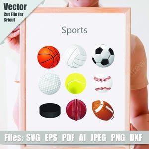 Sports Balls Bundle SVG Png Pdf Dxf AI EPS | Football, Baseball, Basketball, Tennis, Soccer | Digital Download for Crafts | Printable Files
