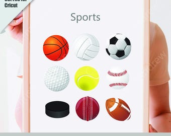 Sports Balls Bundle SVG Png Pdf Dxf AI EPS | Football, Baseball, Basketball, Tennis, Soccer | Digital Download for Crafts | Printable Files