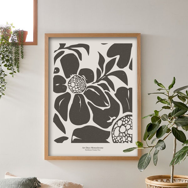 Monochrome Floral Digital Print (18x24) Printable Download, Mid-Century Modern Minimalist Wall Art, Framable Print, Home Decor, Poster