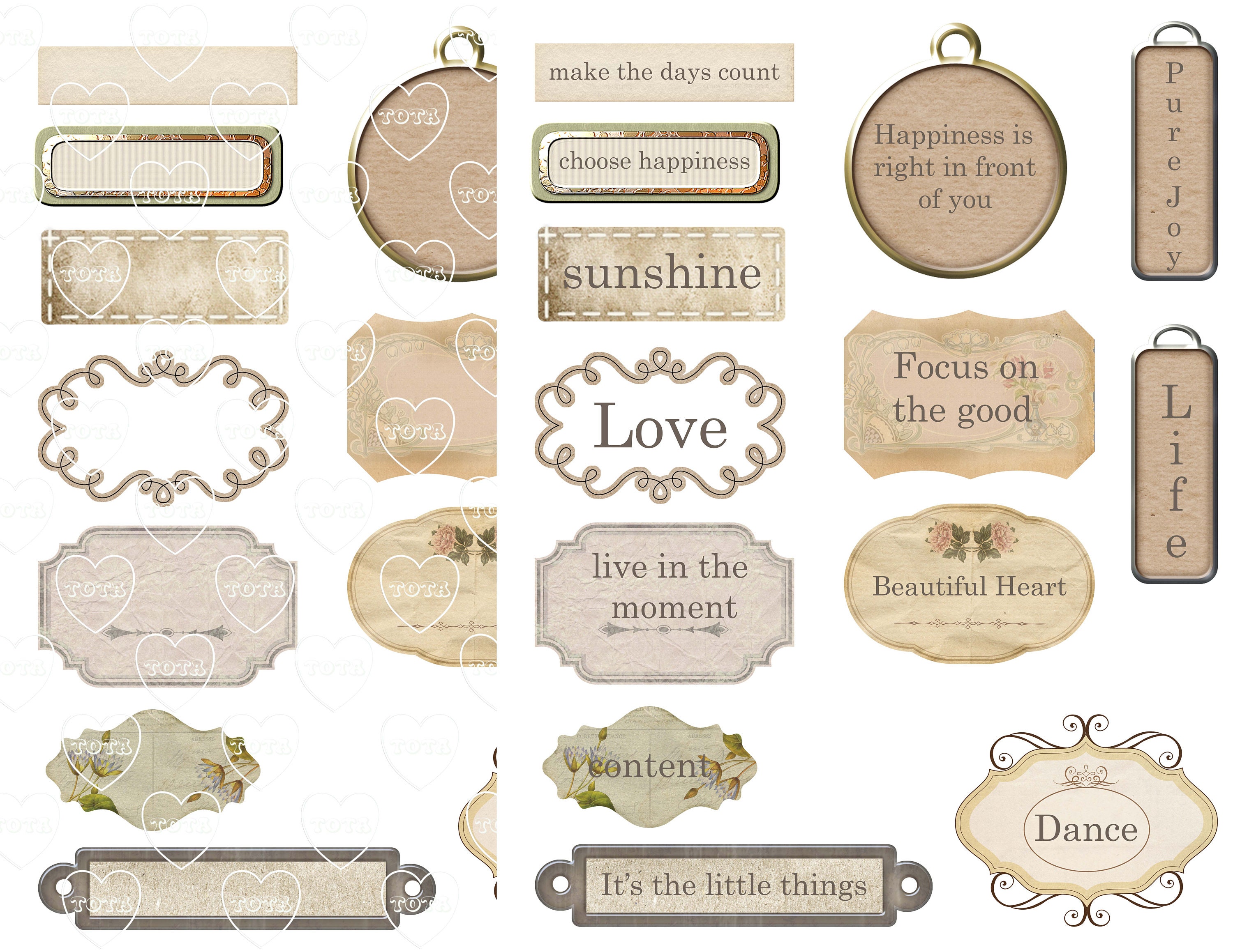 Sentiment Word Labels, Junk Journaling Words, Words for Junk Journals