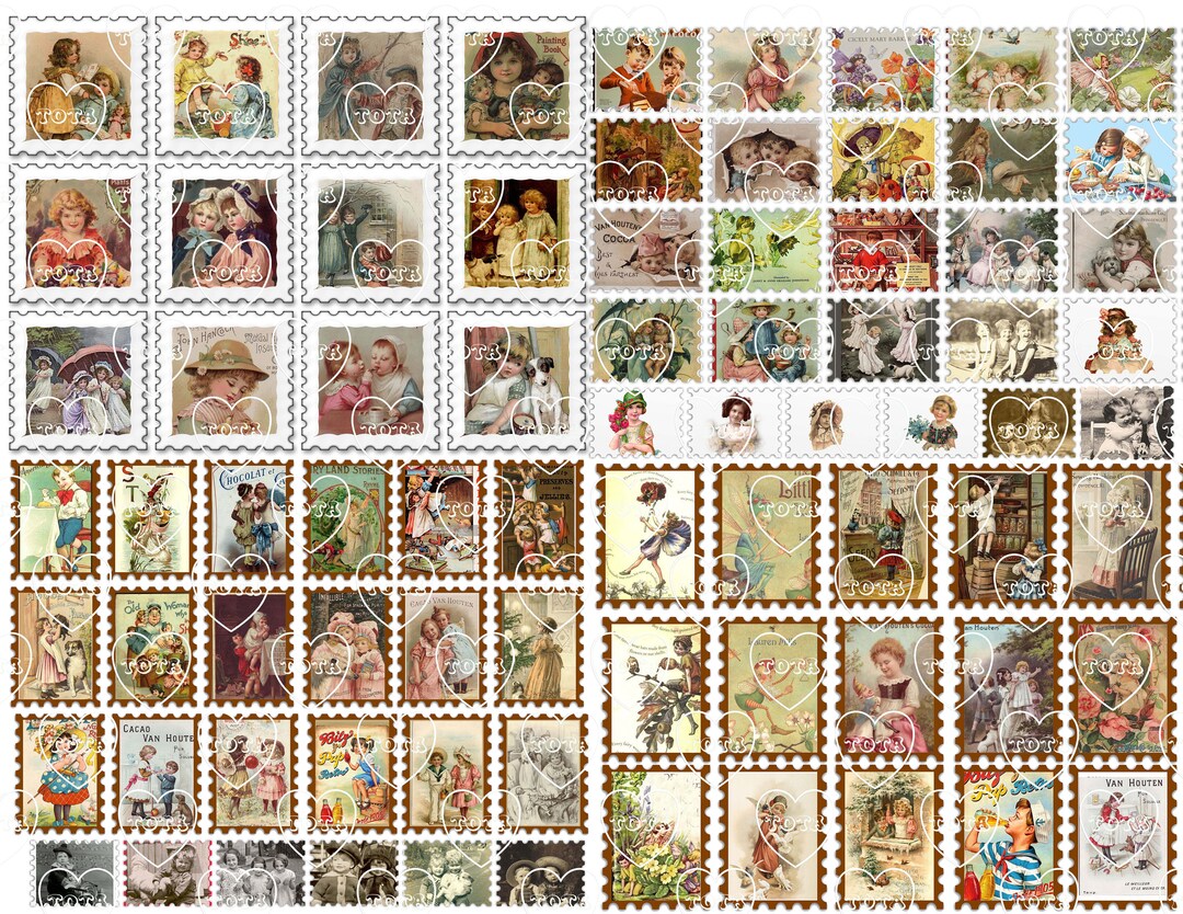 Vintage Kids Postage Stamps Printable Sheet, Vintage Collage Sheet ...