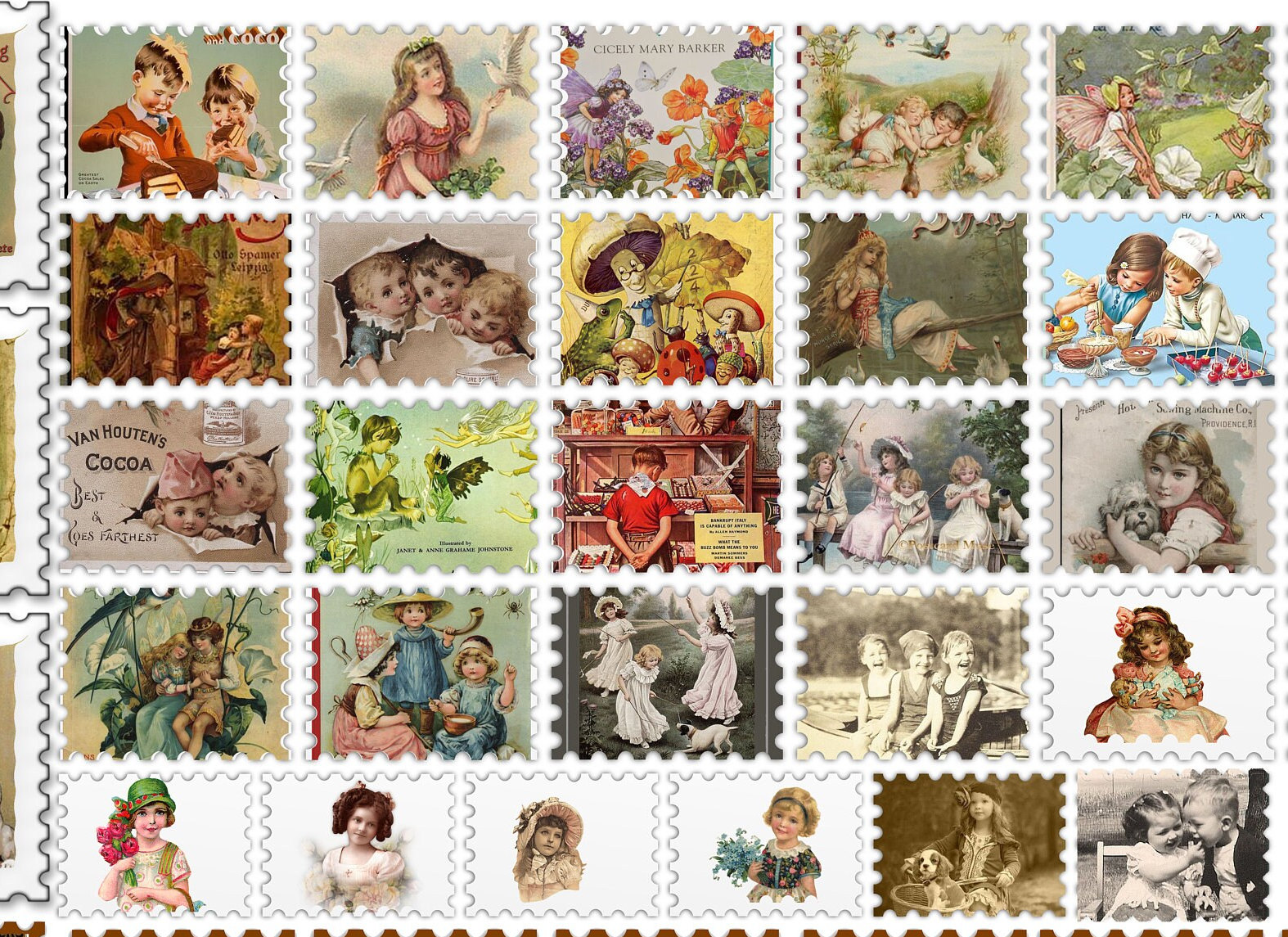 Vintage Kids Postage Stamps Printable Sheet, Vintage Collage Sheet ...
