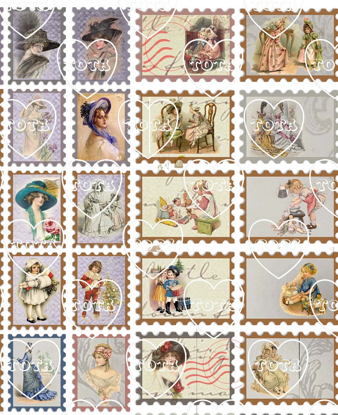 Vintage Postage Stamps Printable Sheet, Vintage Collage Sheet. Vintage ...