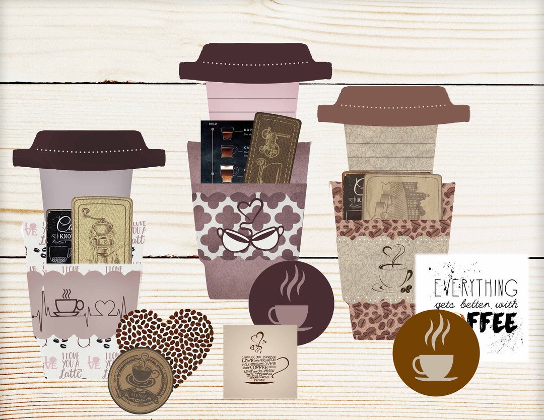 Junk Journal, Hidden Note, Coffee Cups, Cards, Tags, Circut, Gift Card