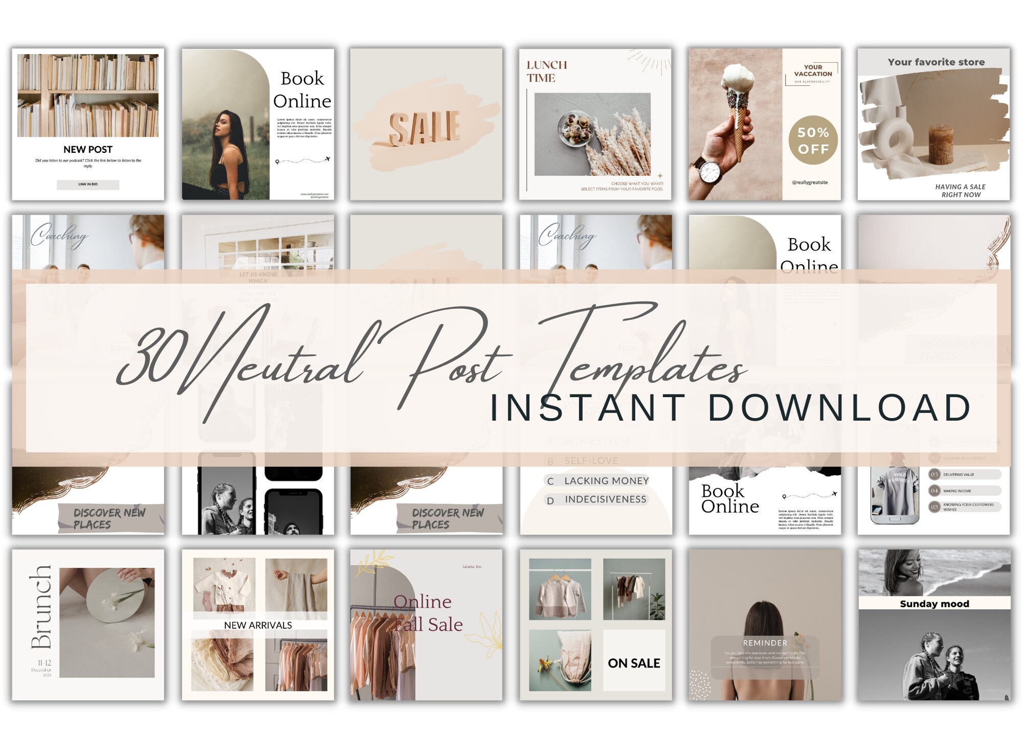 NEUTRAL INSTAGRAM POSTS Template Bundle Minimal Clean Simple Social ...