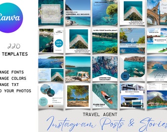 TRAVEL AGENT INSTAGRAM Bundle Posts and Stories Editable Promotions Offers Vacation Ads Exotic Travel Industry Marketing Content