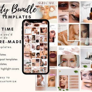 INSTAGRAM BEAUTY TEMPLATES Instagram Story Templates and Covers,  Beauty Highlights ,Canva Editable Skin and brows beauty small beauty salon