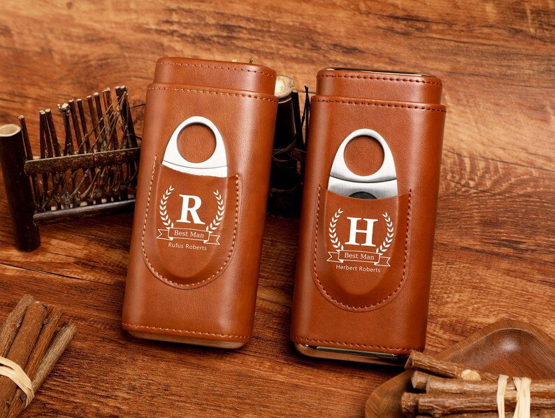Custom Cigar Case With Name, Leather Cigar Case With Cutter, Valentine