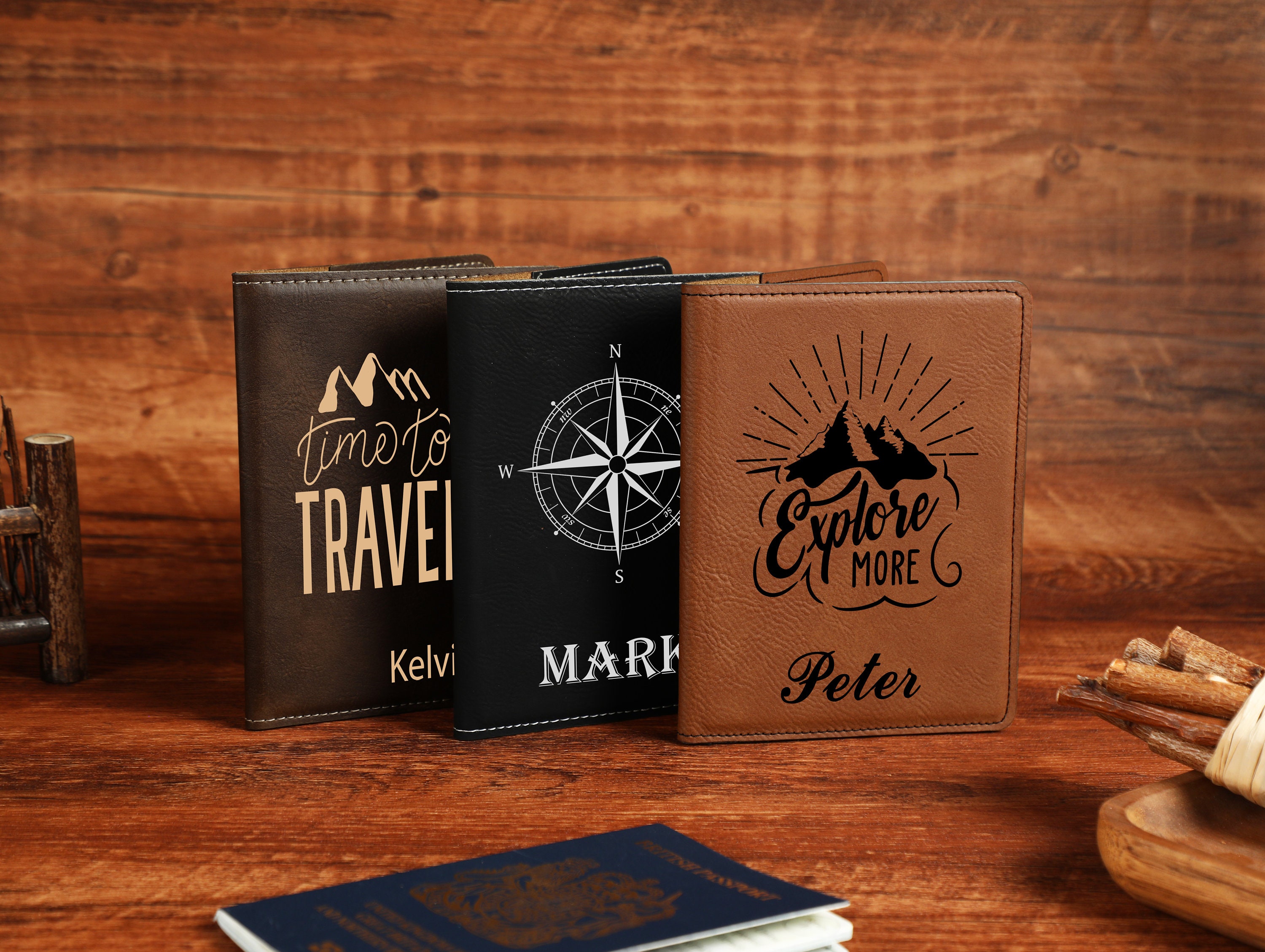 Custom Leather Passport Holder With Luggage Tag, Engraved Passport