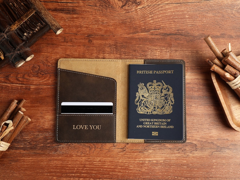 Custom Leather Passport Holder With Luggage Tag, Engraved Passport