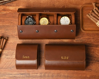 Custom Luxury Watch Roll for Him, Gift for Men, Personalize Gift, Groomsmen Gift, Personalize Travel Watch Roll, Leather Watch Roll, Xmas