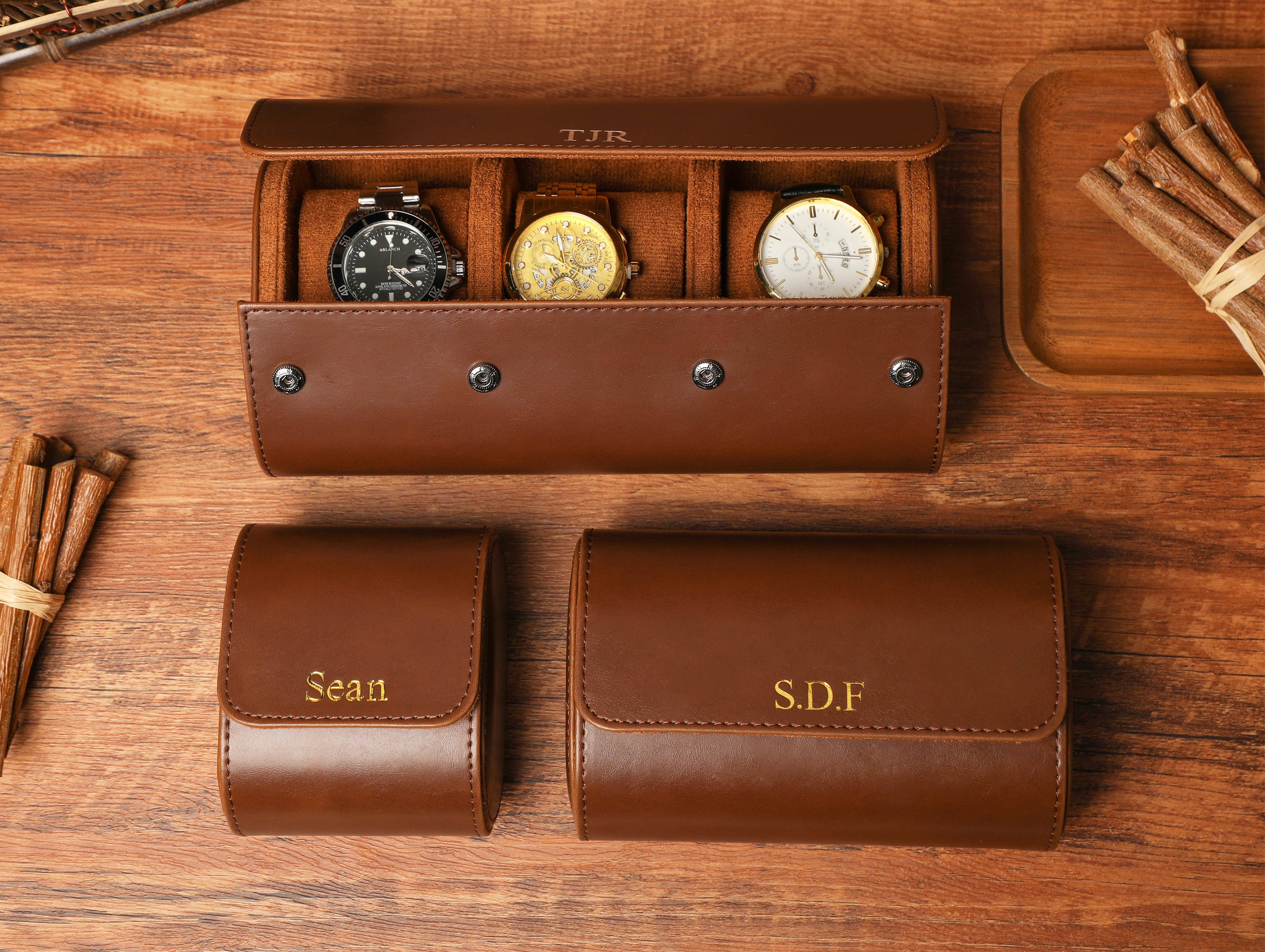  Watch Roll Travel Case - Handmade Leather Watch Rolls Box for  Man - Travel Watch Roll with Velvet to Protection - Watch Roll Organizer to  Home Secure Storage（3 slot brown） 