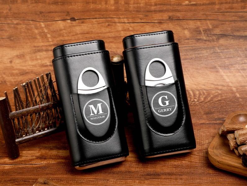 Custom Cigar Case With Name, Leather Cigar Case With Cutter, Valentine