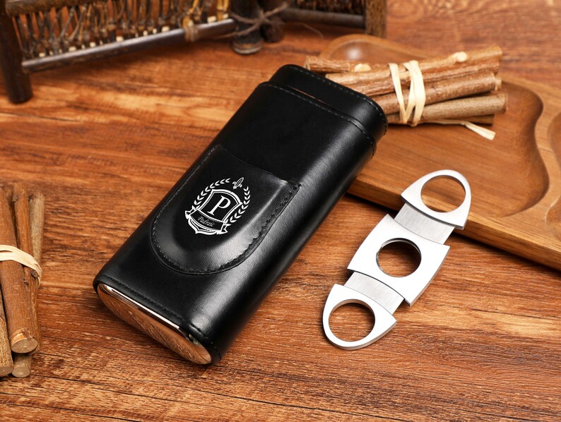 Custom Cigar Case With Name, Leather Cigar Case With Cutter, Valentine