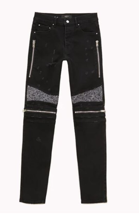 Custom Black Jeans Biker Style With 