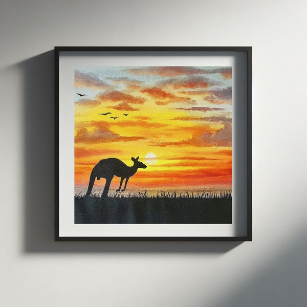 Kangaroo Print, Australian Animal Wall Art, Nursery Decor Sunset Colourful, Printable Kids Room Large Poster, Digital Download, Australian