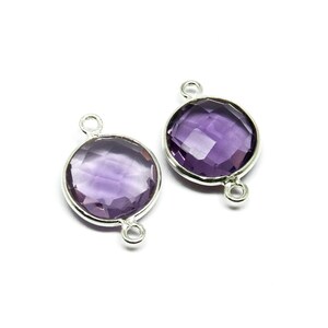 Facetterad ametist ädelstensknut: Dubbel ögla i sterlingsilver