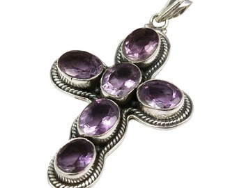 Ciondolo a croce in ametista: argento sterling, gioielli cristiani vintage