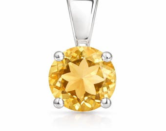 Citrine Pendant, 925 Sterling Silver Round Gemstone, Minimalist Style (No Chain)