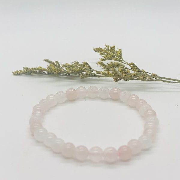 Rosenquarz Perlen Armband - Waage Sternzeichen - 6mm Kugel - Rosa - Liebesarmband / Valentinstag