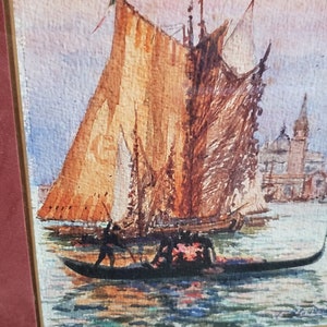 Aquarelle "Gondole à Venise" de Alfred Justin Blondeau (XIXème)