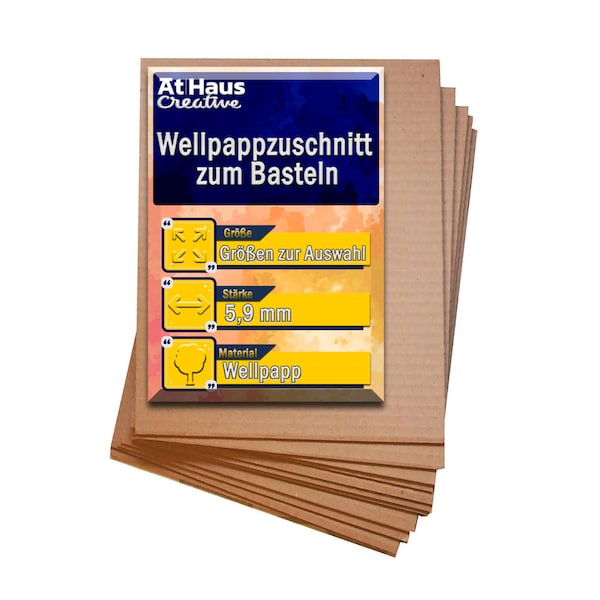 AtHaus Premium Wellpappzuschnitt zum Basteln 2-wellig 6mm Dick Kraftkarton, Wellpappe, für den Versand, Verpackung, Kunst