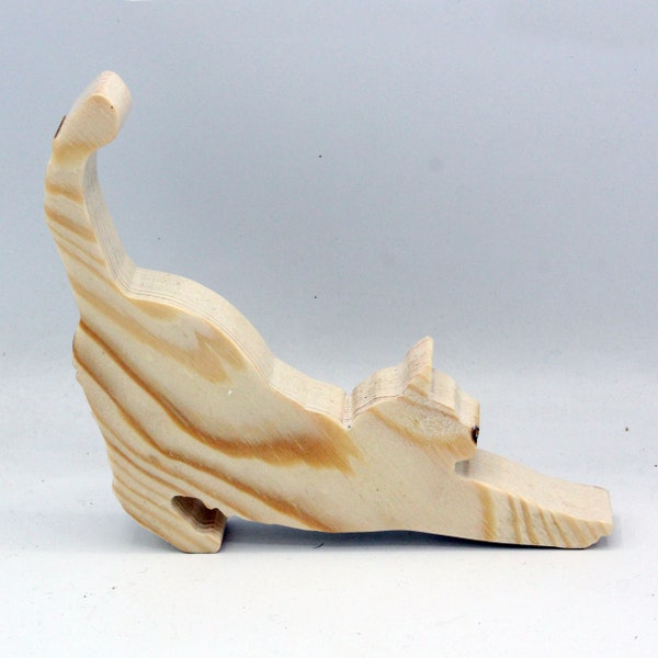Silhouette chat en bois sculpté / découpé à la main. A poser ou à suspendre. Objet déco design nature minimaliste.  By Team Numérik
