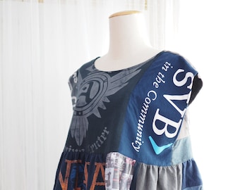 Patchwork Women's Blue Blouse Upcycle