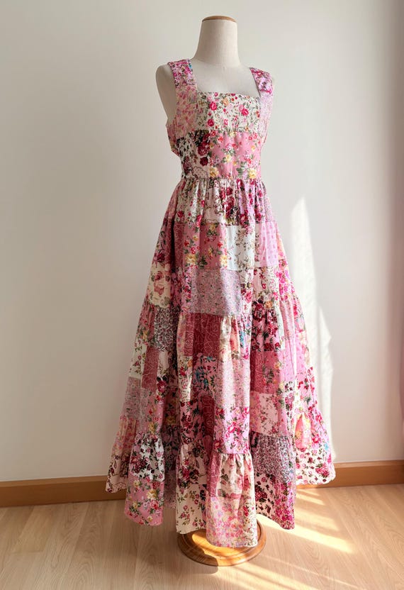 Handmade Floral Patchwork Maxi Dress - One-of-a-Kind Babydoll Gown