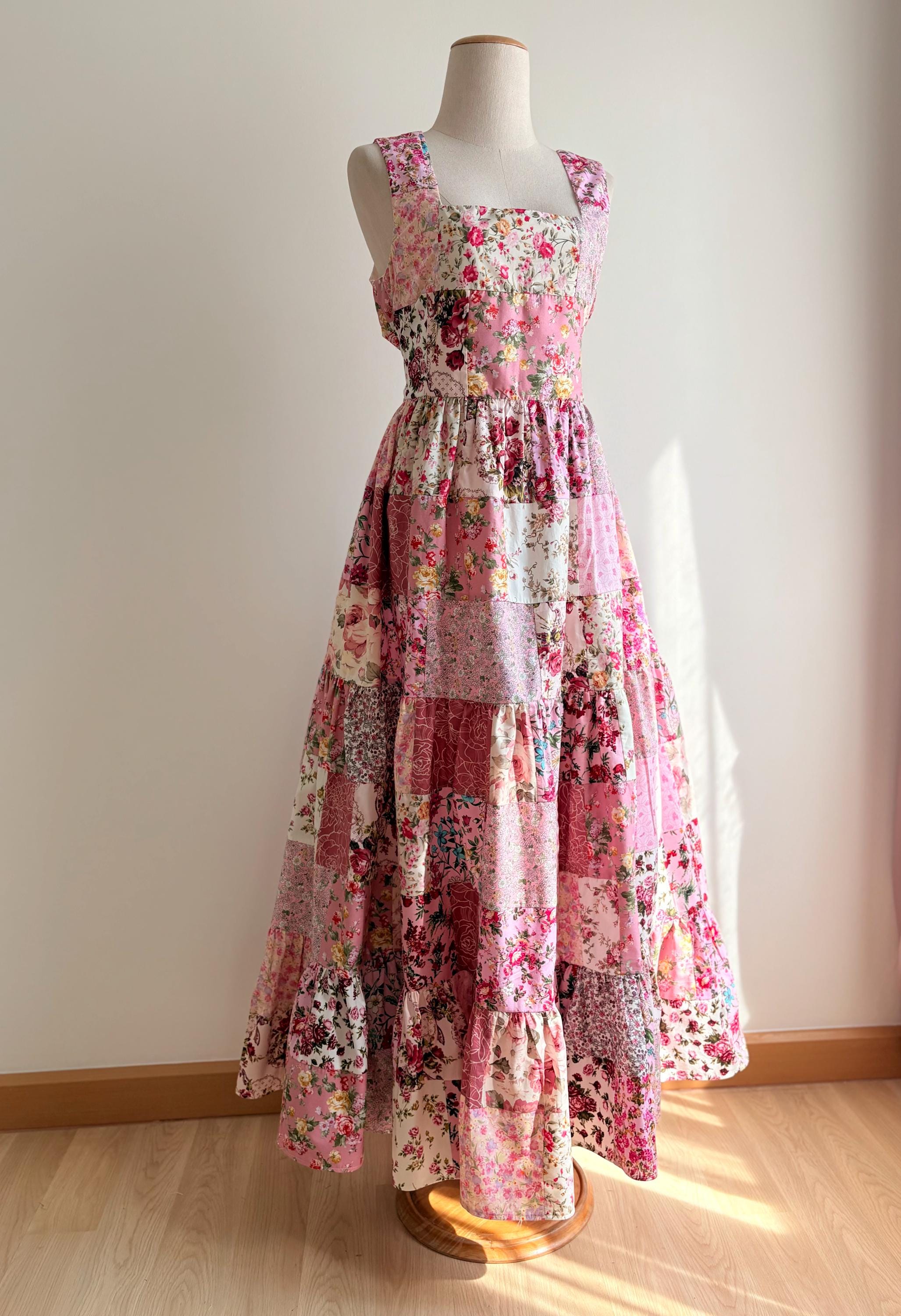 chinese dress ladies Floral Patchwork Long Sleeve Maxi Dress Chestnut / L