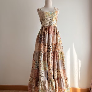 Vestido de patchwork floral – Vestido largo cottagecore hecho a mano / Único