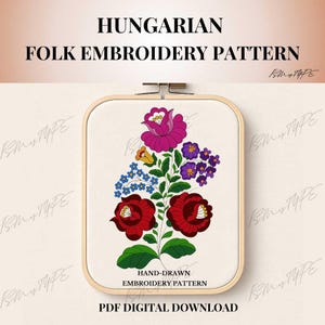 Hungarian Folk Embroidery Pattern – Printable PDF | Wall Art Floral Design | Digital Download 034