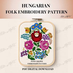 Hungarian Folk Embroidery Pattern – Printable PDF | Wall Art Floral Design | Digital Download 037