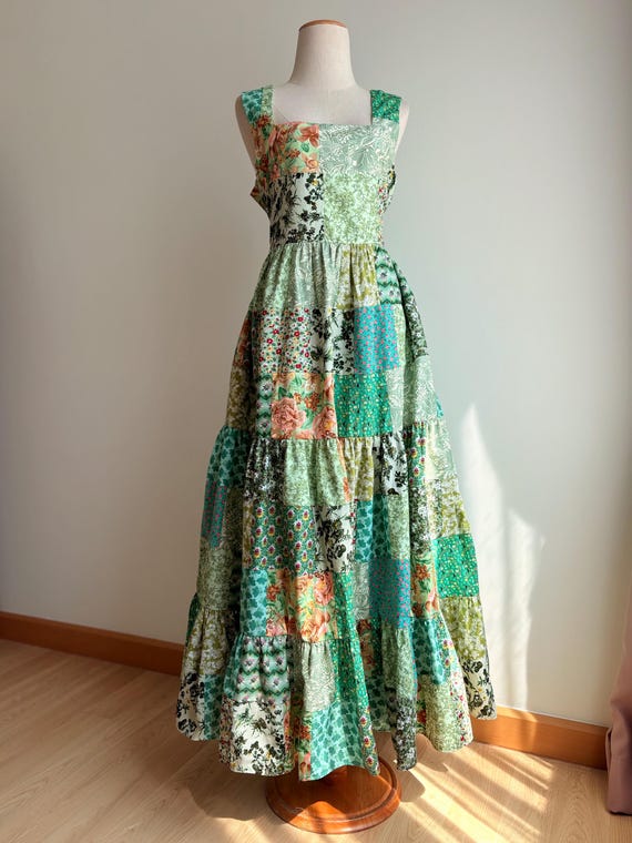 green emerald velvet dress Gele Mini Dress in Patchwork Daisy Green