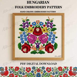 Hungarian Folk Embroidery Pattern – Printable PDF | Wall Art Floral Design | Digital Download 014