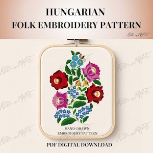 Hungarian Folk Embroidery Pattern – Printable PDF | Wall Art Floral Design | Digital Download 036
