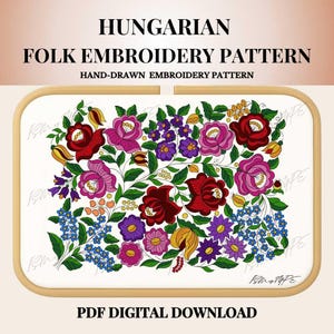 Hungarian Folk Embroidery Pattern – Printable PDF | Wall Art Floral Design | Digital Download 022