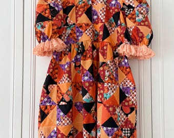 Handgemachtes Halloween Patchwork Kleid - Gemütlicher Herbst Folk Stil | Langsame Mode